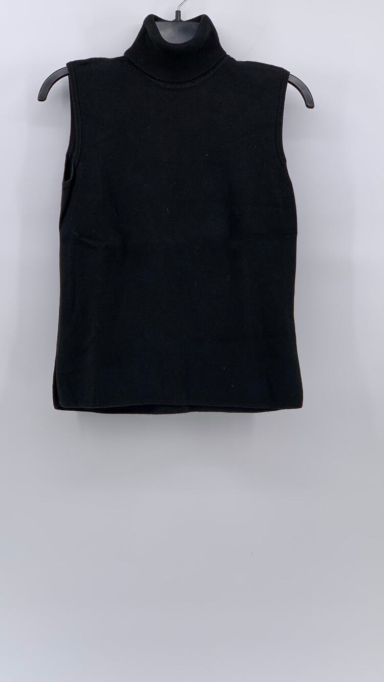 DESIGNERS ORIGINALS Women’s Black Knit Turtleneck Cotton Sleeveless Top SZ M